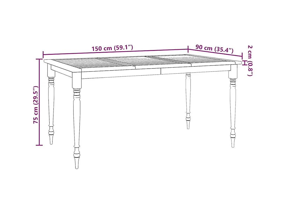 Table Batavia 150x90x75 cm Bois de teck solide