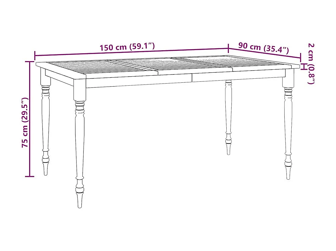 Table Batavia 150x90x75 cm Bois de teck solide
