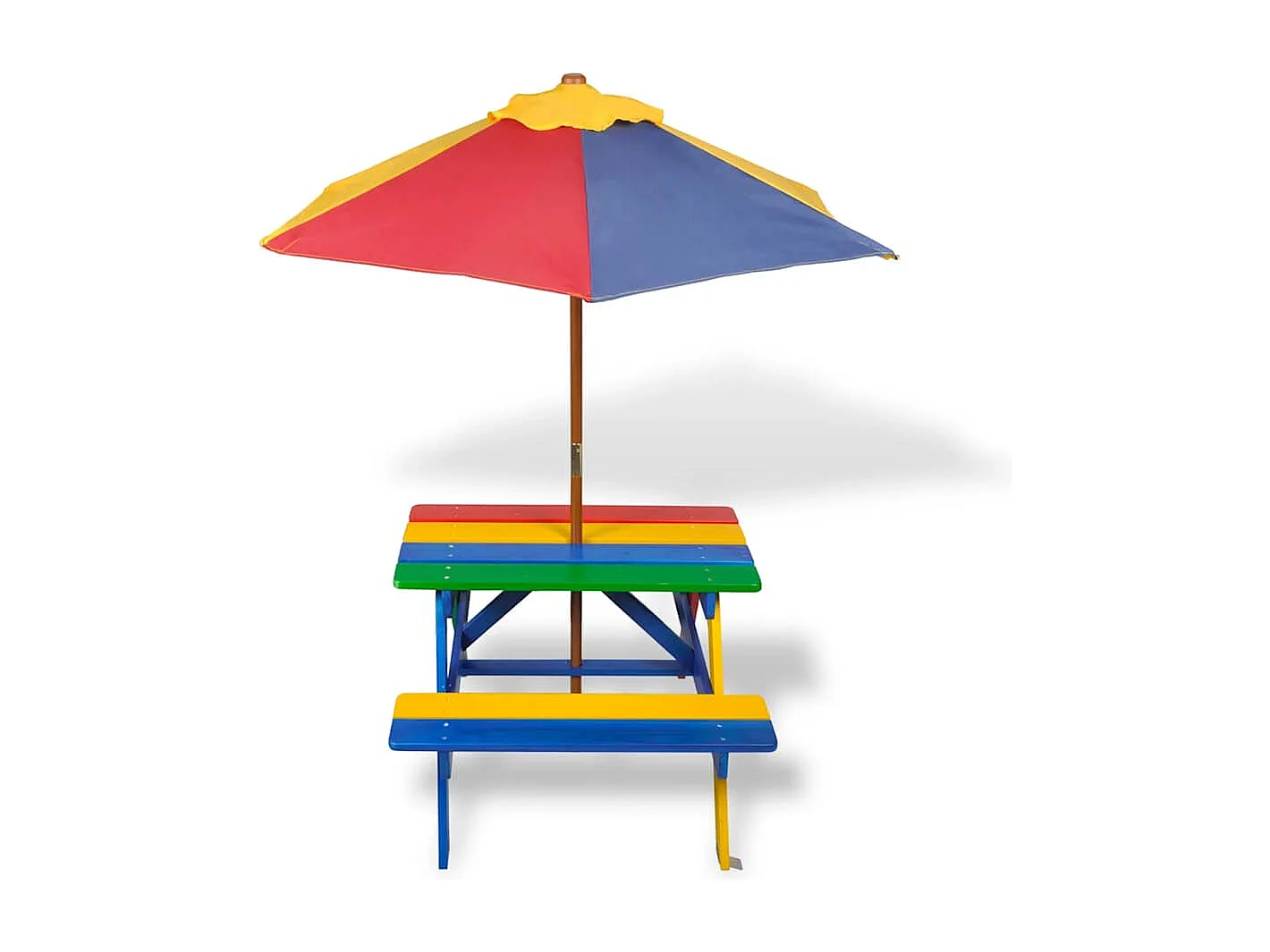 Kinderpicknicktafel met banken en parasol hout meerkleurig
