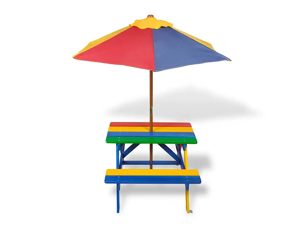 Kinderpicknicktafel met banken en parasol hout meerkleurig