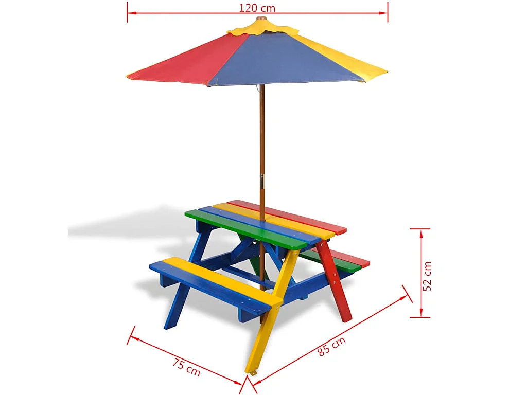 Kinderpicknicktafel met banken en parasol hout meerkleurig