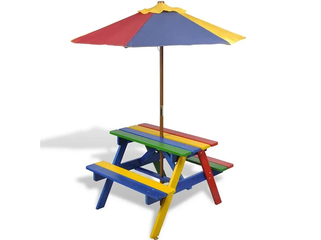 Kinderpicknicktafel met banken en parasol hout meerkleurig