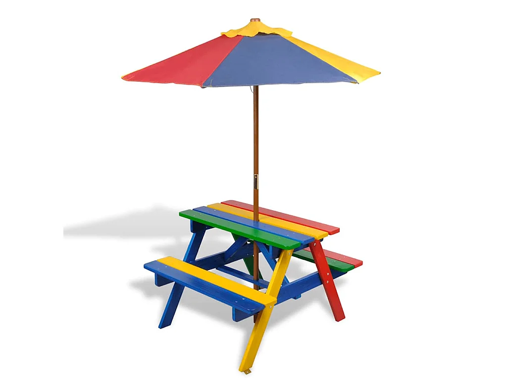 Table et bancs de pique-nique avec parasol pour enfants Bois