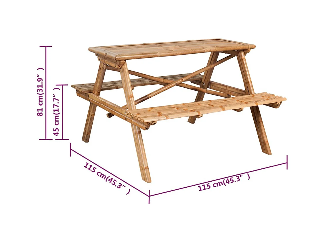 Picknicktafel 115x115x81 cm bamboe