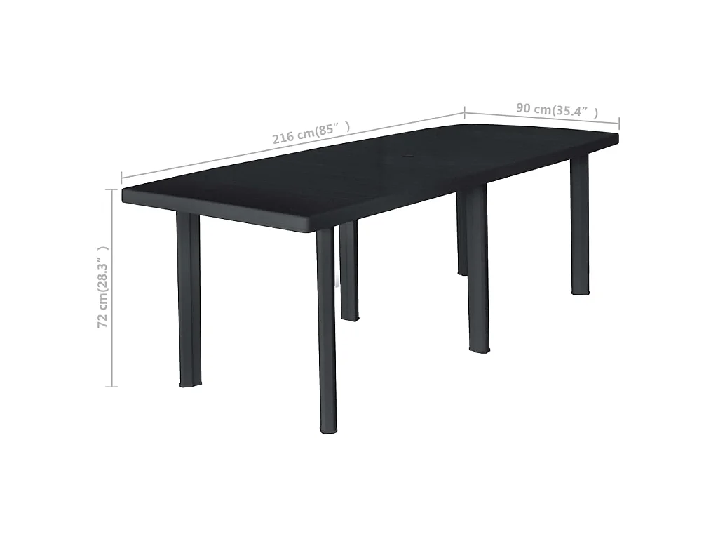 Gartentisch Anthrazit 216x90x72 cm Kunststoff