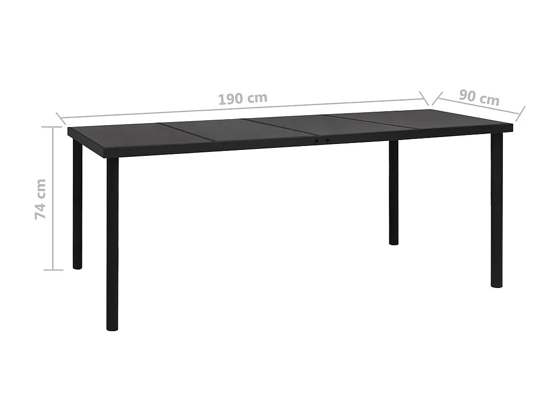 Table de jardin 190x90x74 cm Noir Acier