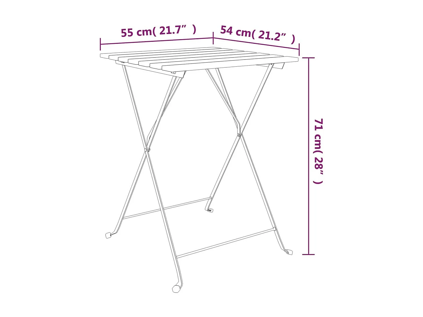 Table de bistro pliante 55x54x71cm Bois acacia solide et acier
