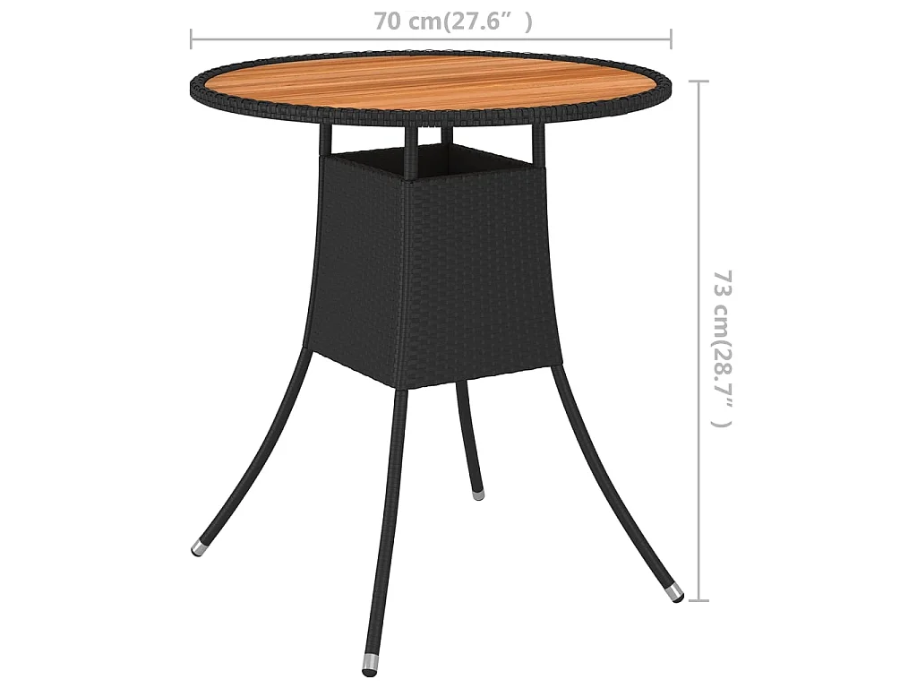 Mesa de comedor de jardín ratán sintético acacia negro Ø 70 cm