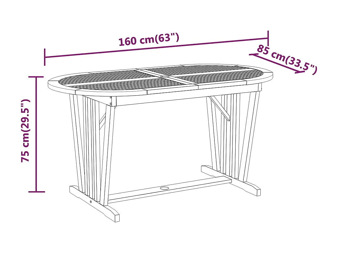 Mesa de jardim 160x85x75 cm madeira de eucalipto maciça