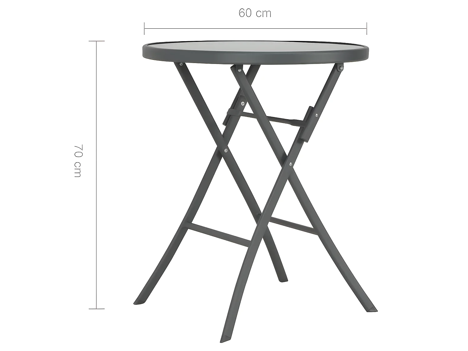 Table de bistro pliable Gris 60 x 70 cm Verre et acier