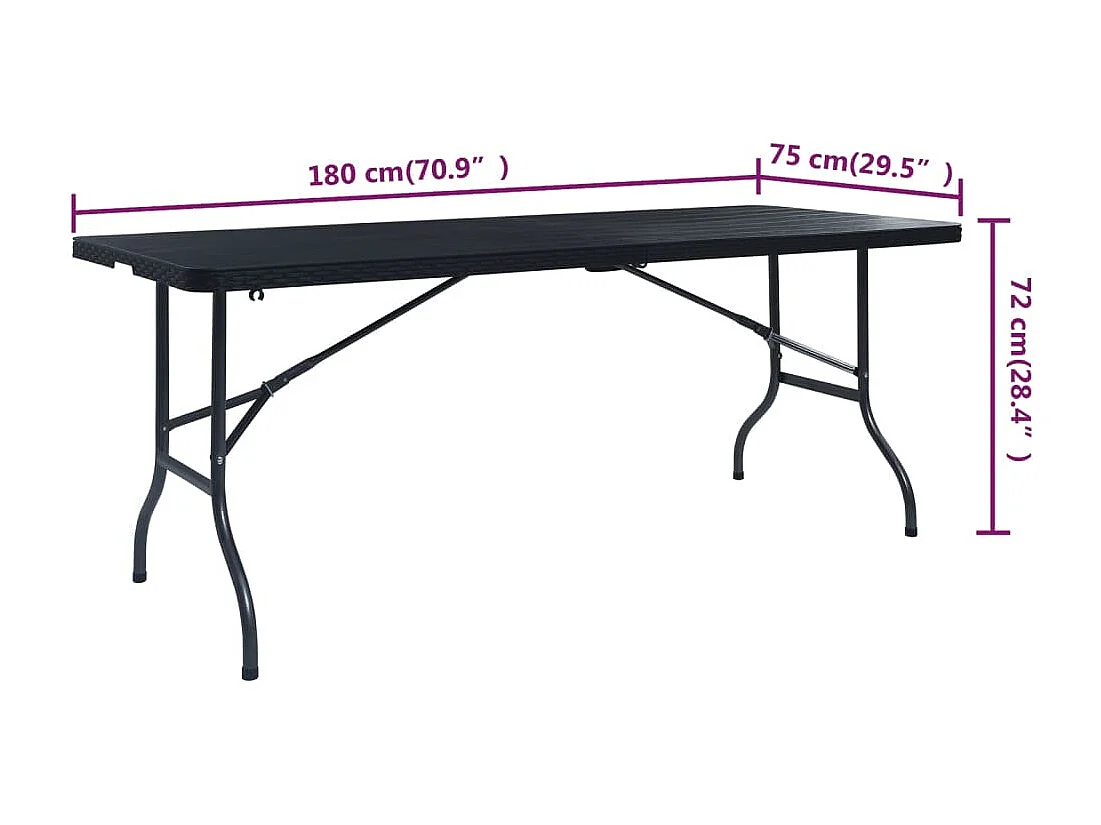 Table pliable de jardin Noir 180x75x72 cm PEHD Imitation rotin