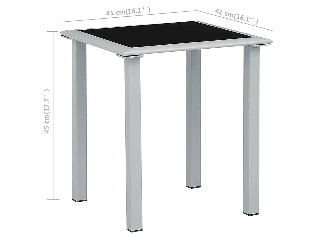 Table de jardin Noir et argenté 41x41x45 cm Acier et verre