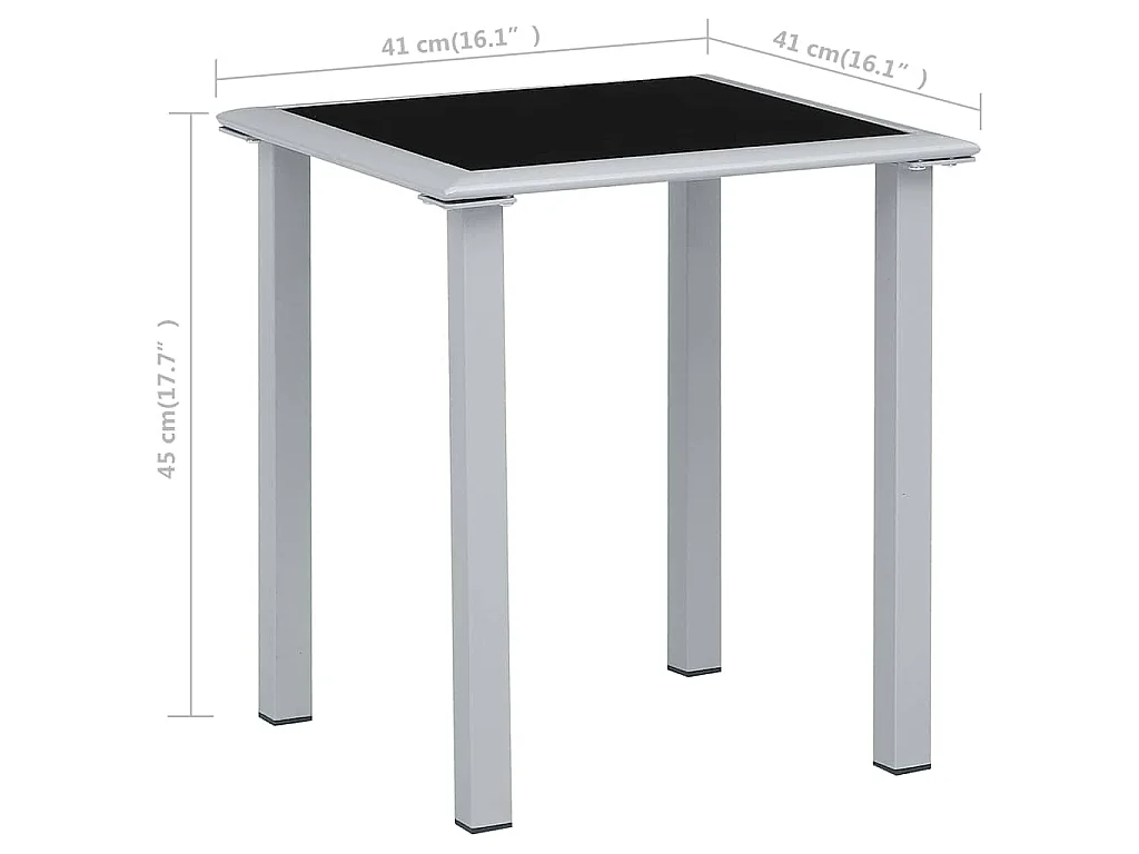 Table de jardin Noir et argenté 41x41x45 cm Acier et verre