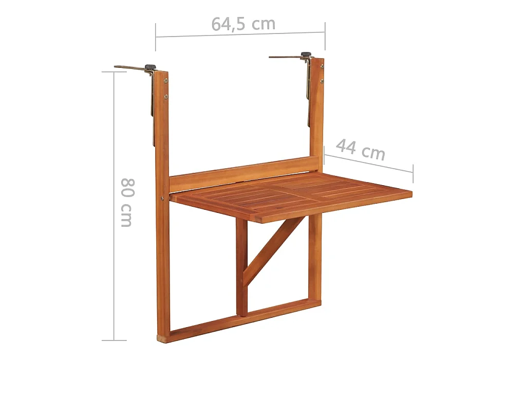Tavolo da Balcone Sospeso 64,5x44x80 cm in Massello di Acacia