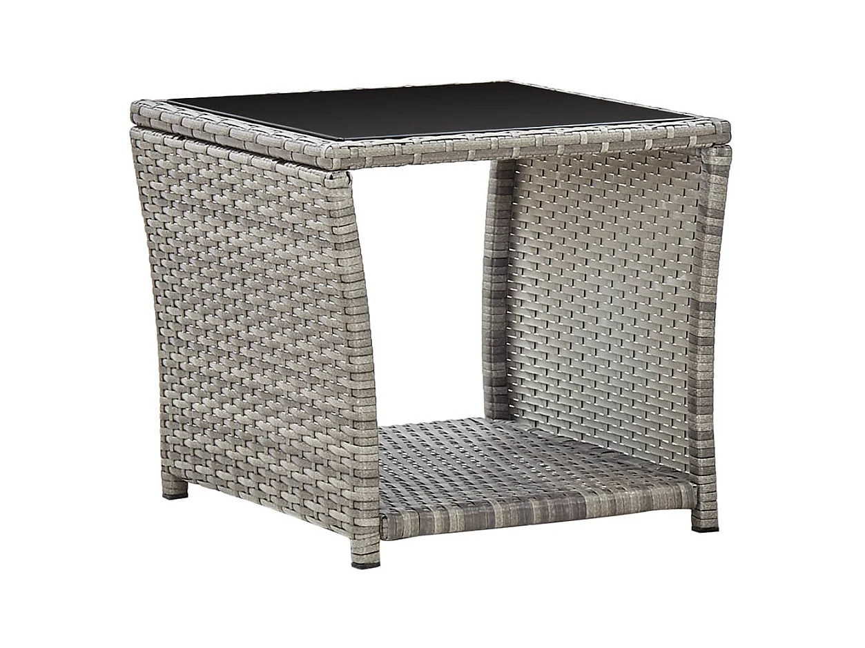 Tavolino da Caffè Grigio 45x45x40 cm in Polyrattan e Vetro