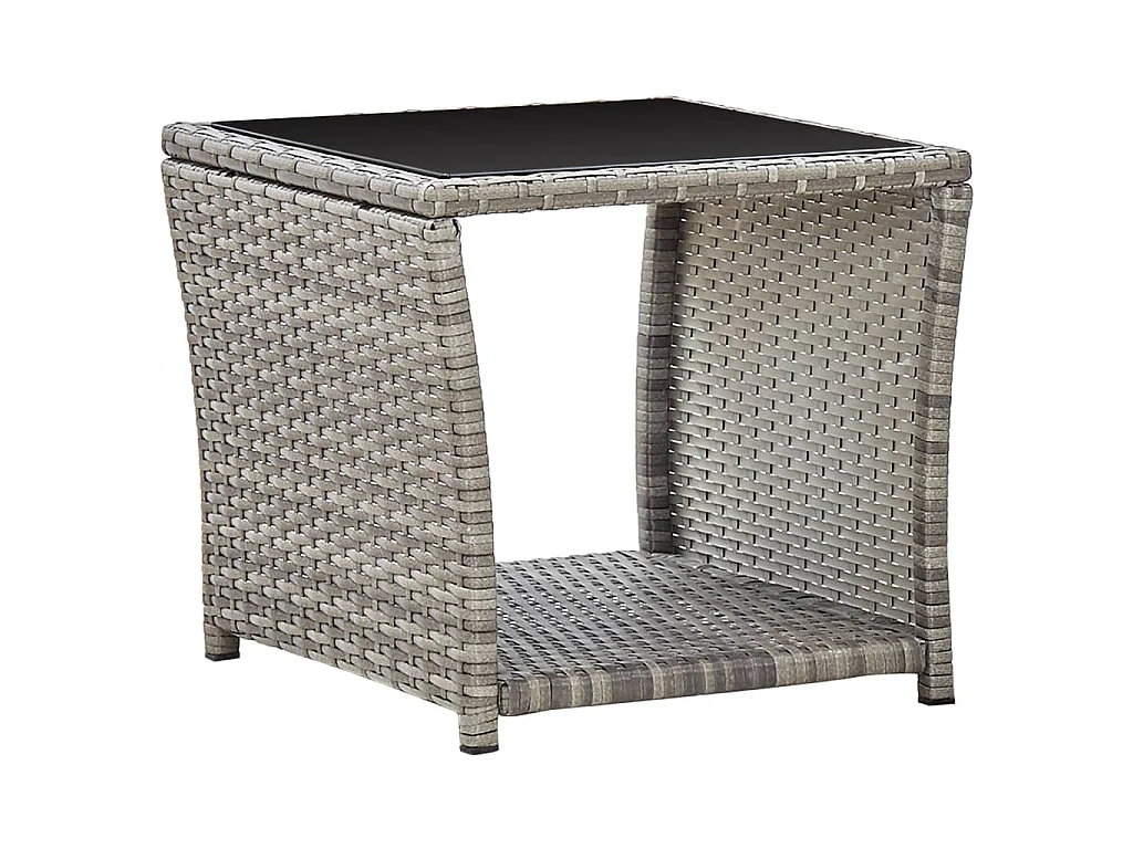 Couchtisch Grau 45x45x40 cm Poly Rattan und Glas