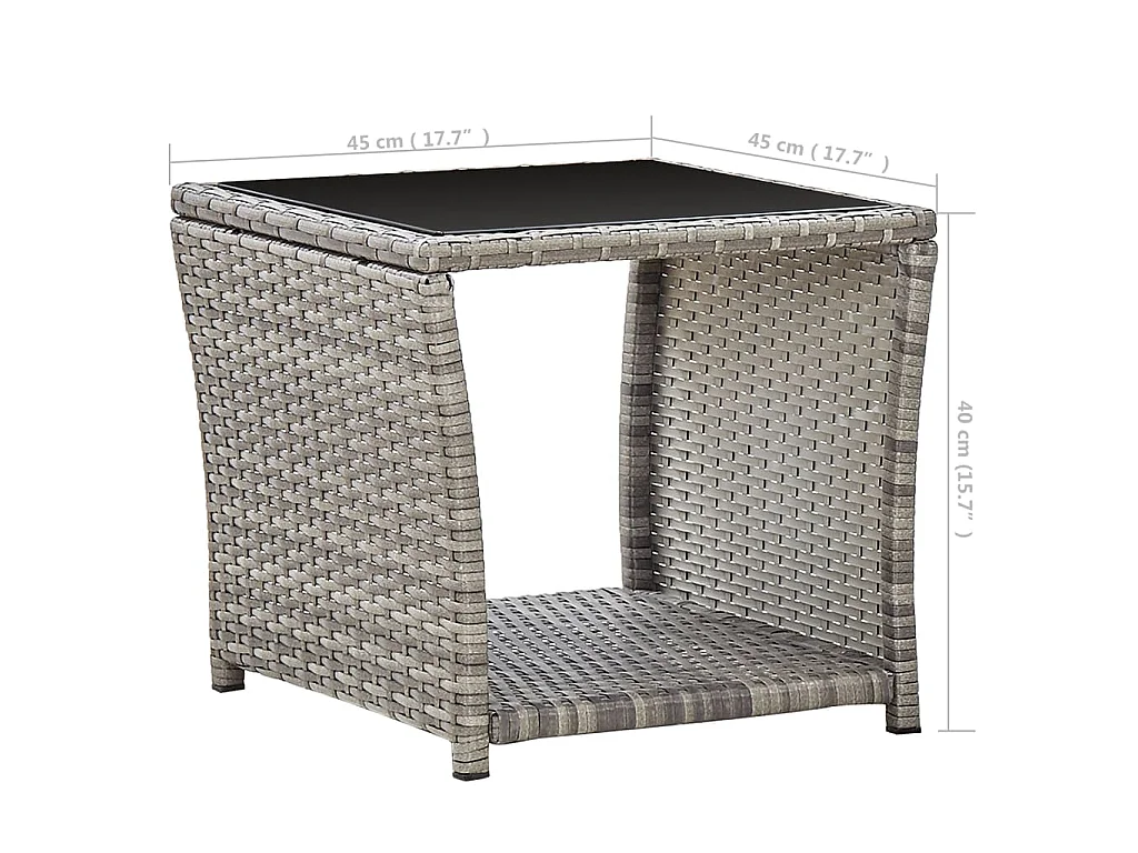 Couchtisch Grau 45x45x40 cm Poly Rattan und Glas