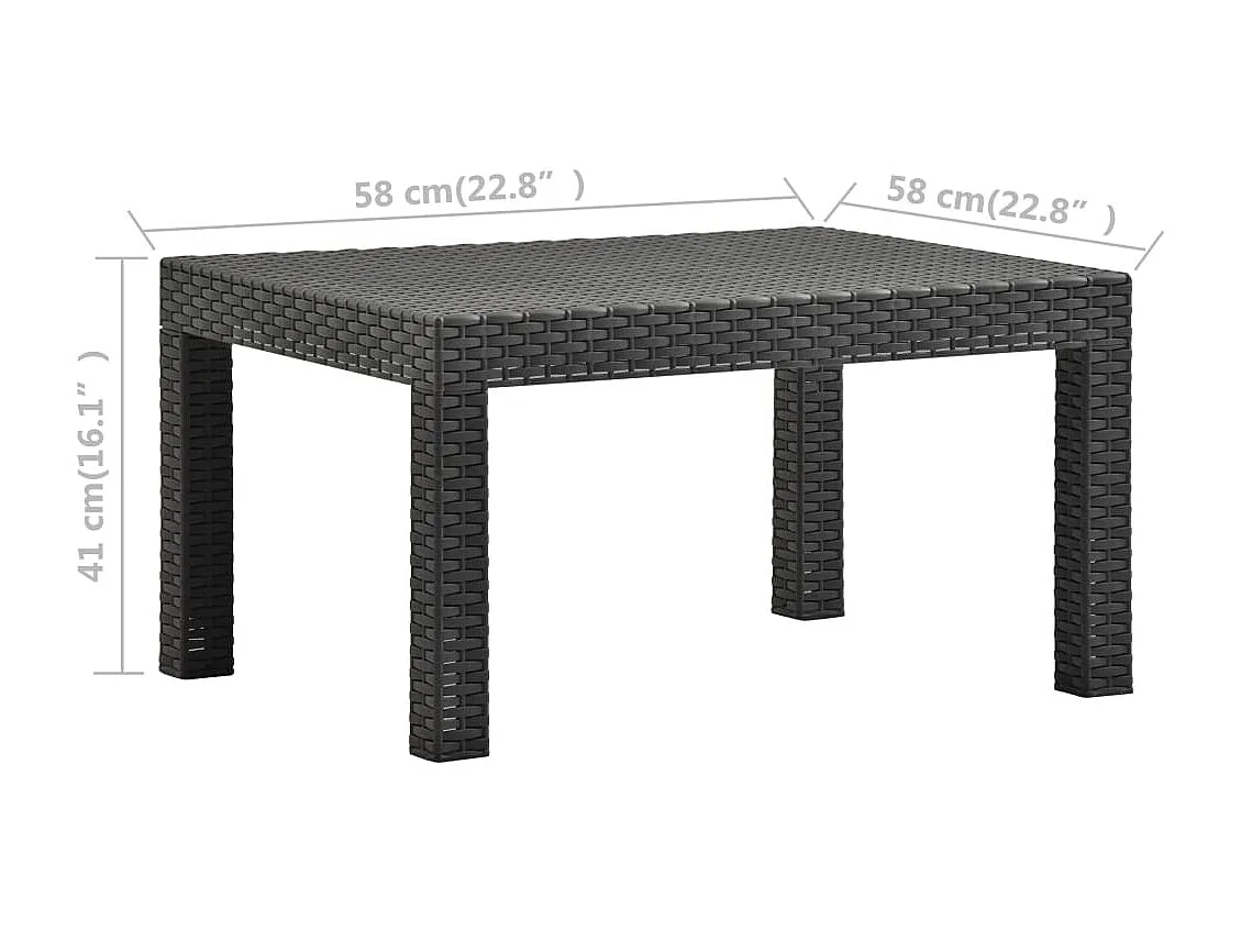 Mesa de jardín PP ratán gris antracita 58x58x41 cm