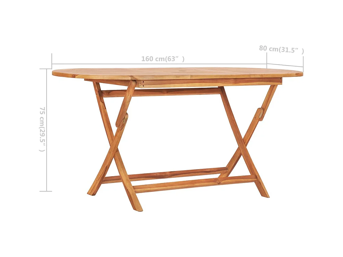 Mesa plegable de jardín madera maciza de teca 160x80x75 cm