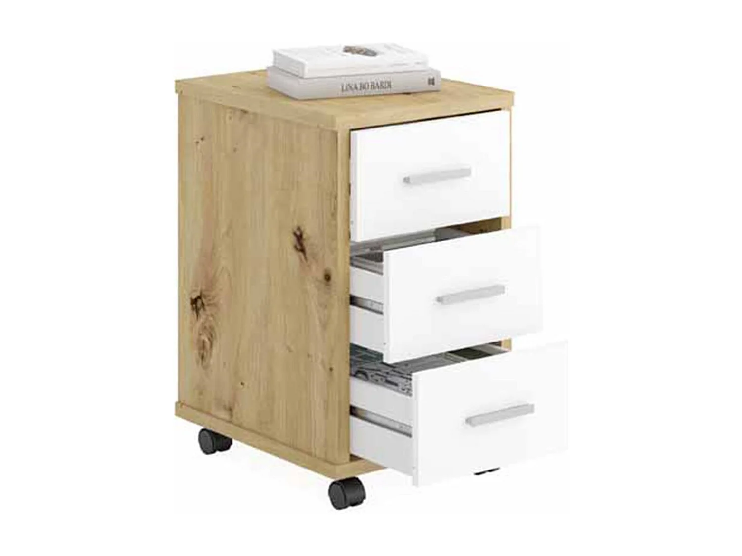 Schubladenschrank mit Rollen Eichenoptik Weiß