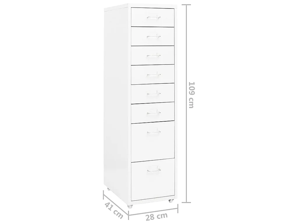 Aktenschrank mit Rollen Weiß 28x41x109 cm Metall