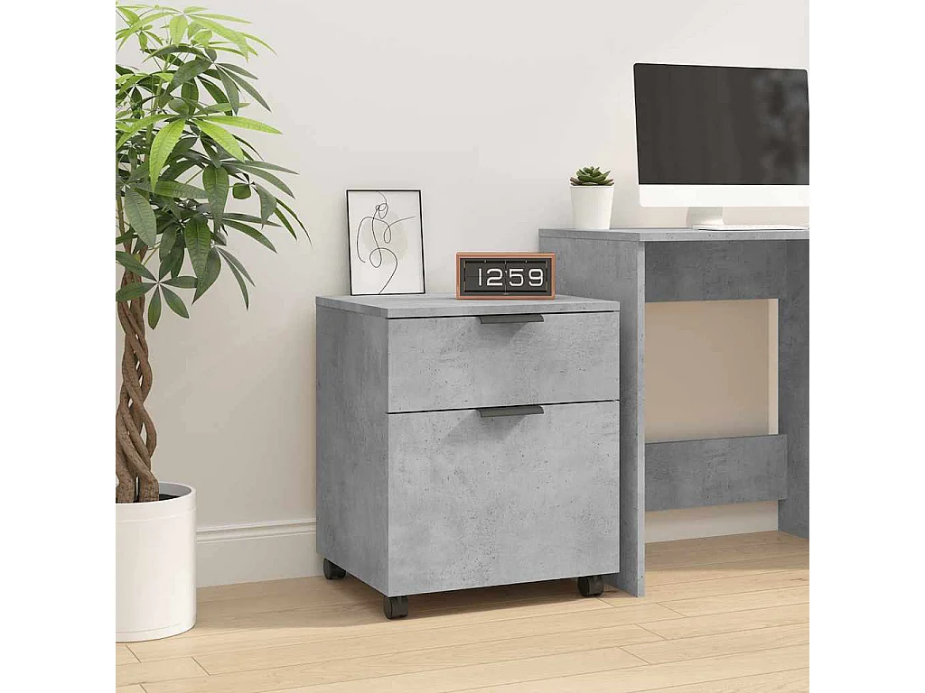 Schedario con Ruote Grigio Cemento 45x38x54cm Legno Multistrato