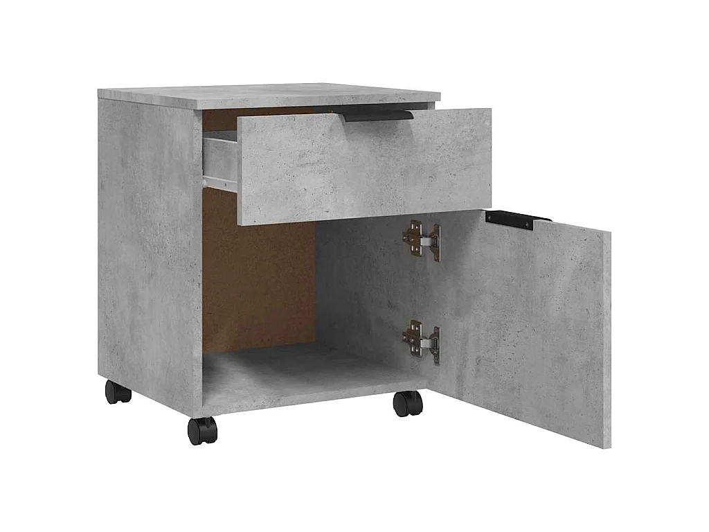 Schedario con Ruote Grigio Cemento 45x38x54cm Legno Multistrato