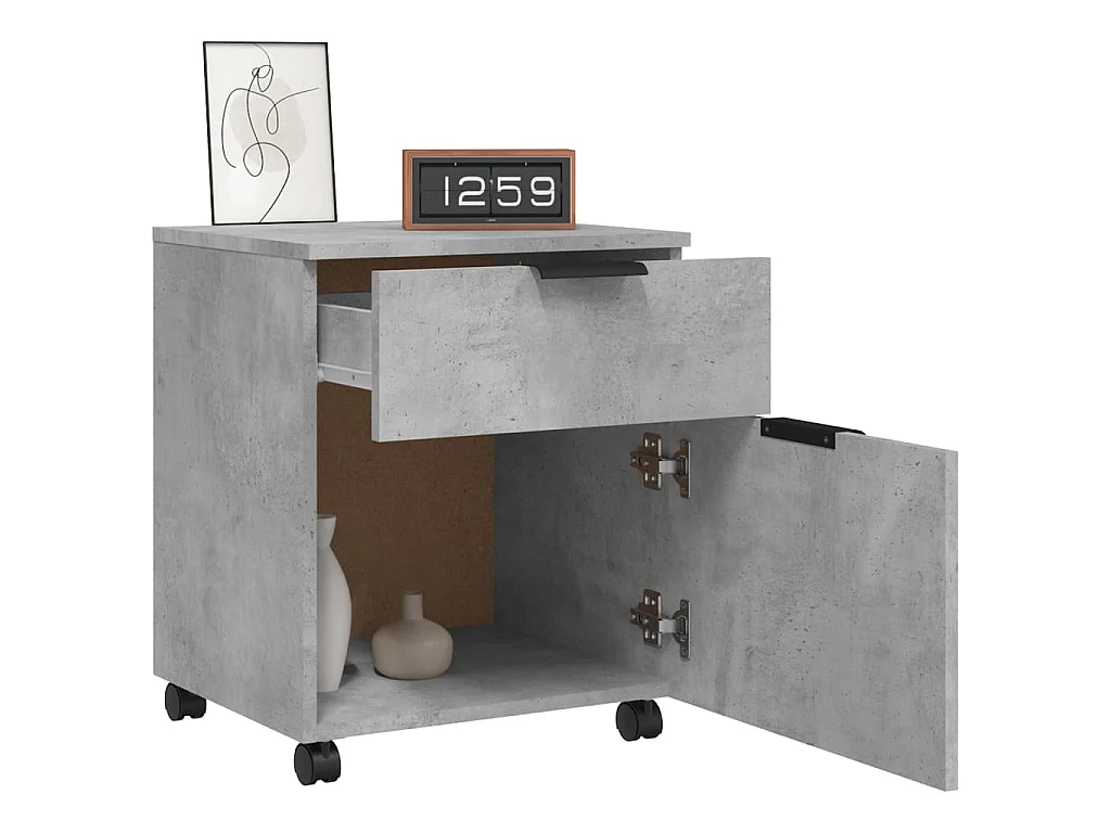 Schedario con Ruote Grigio Cemento 45x38x54cm Legno Multistrato