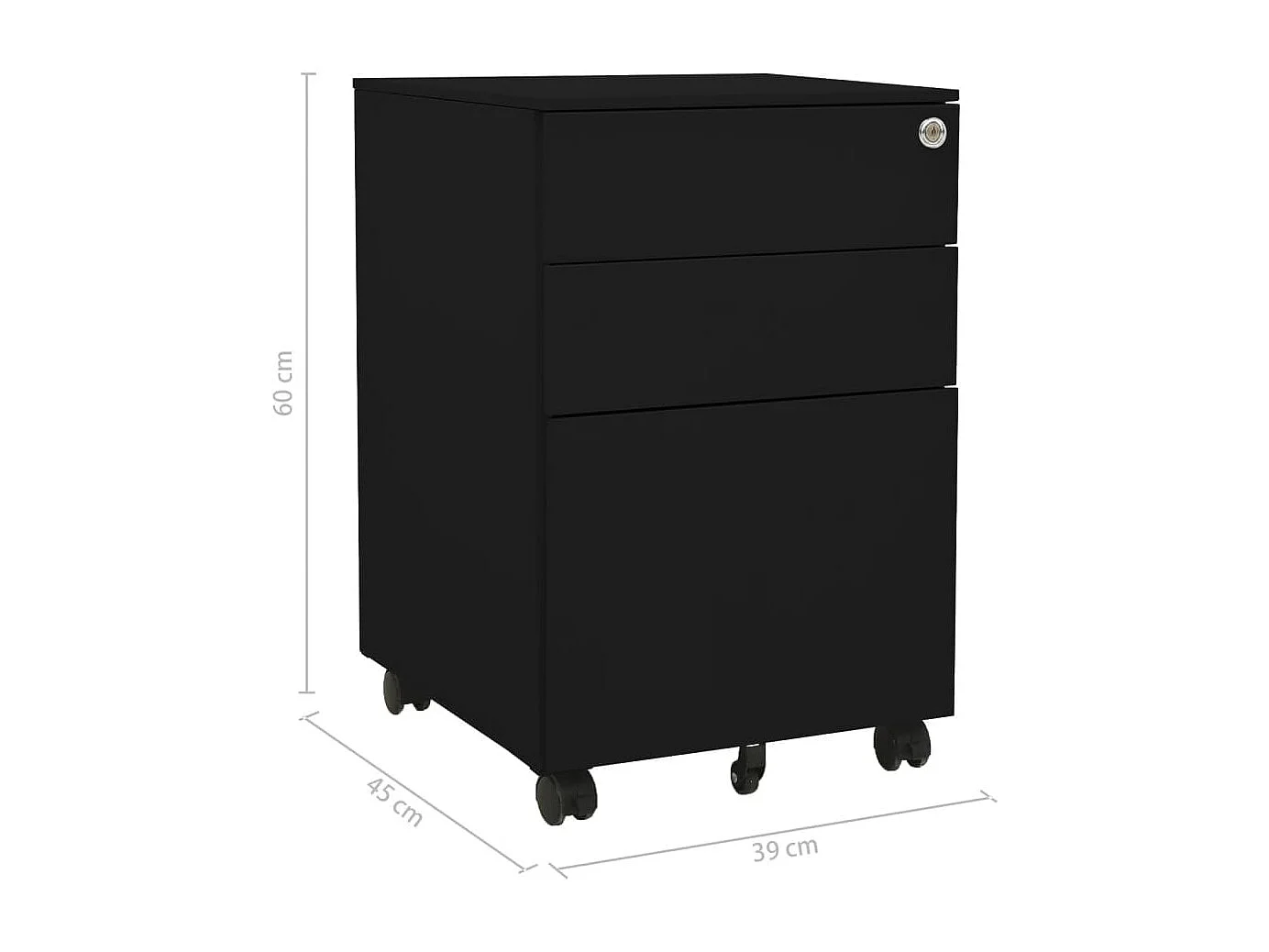 Aktenschrank mit Rollen Schwarz 39x45x60 cm Stahl