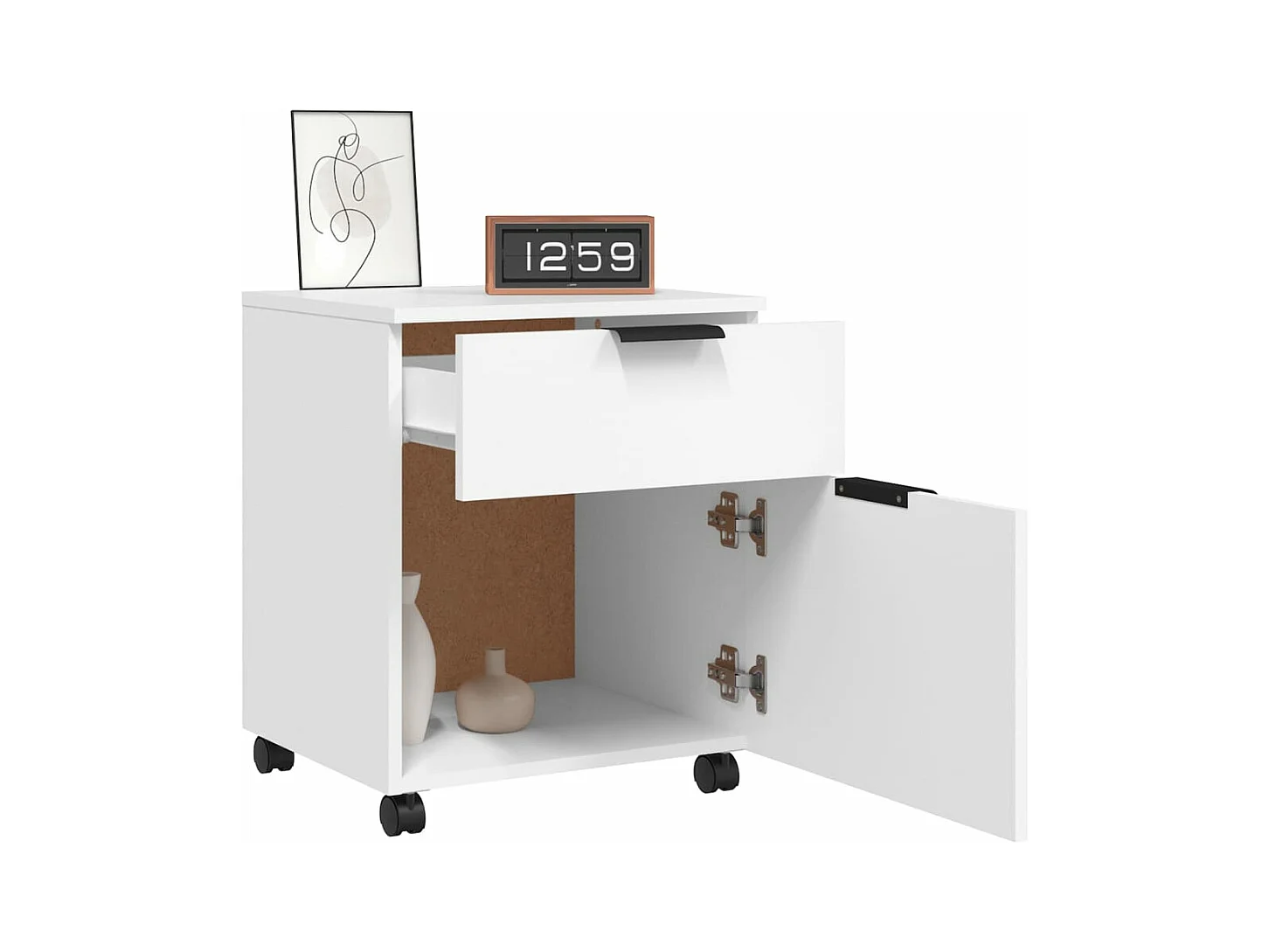 Dossierkast verrijdbaar 45x38x54 cm bewerkt hout wit