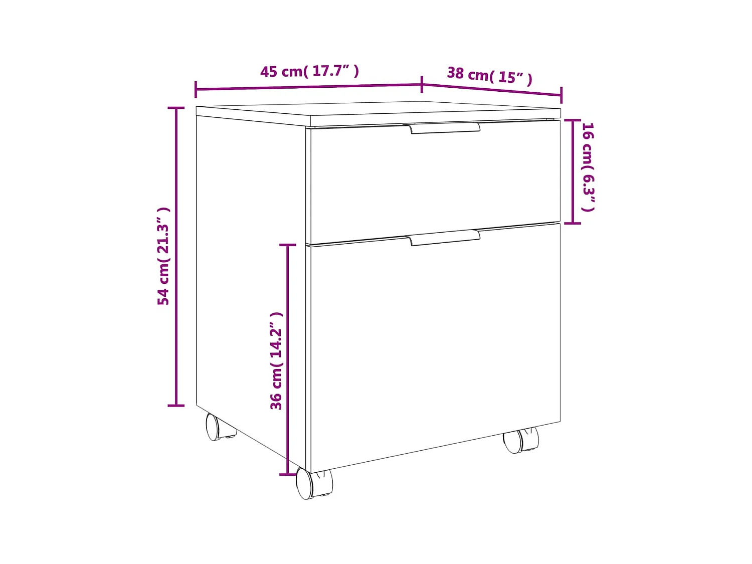 Dossierkast verrijdbaar 45x38x54 cm bewerkt hout wit