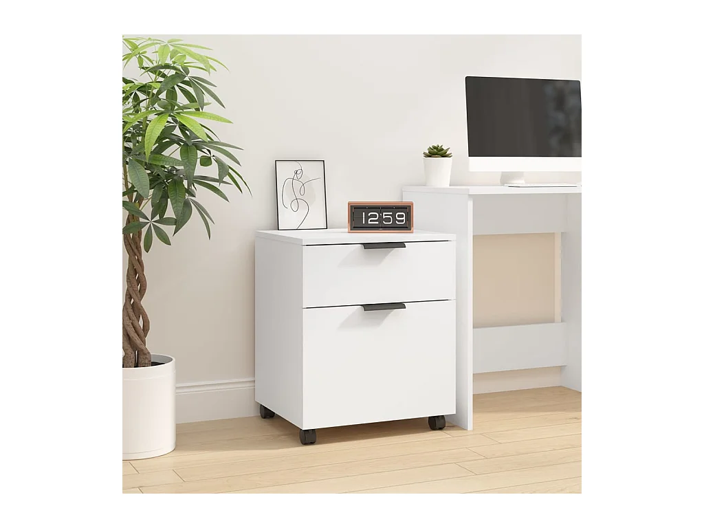 Classeur mobile avec roues Blanc 45x38x54 cm Bois d'ingénierie