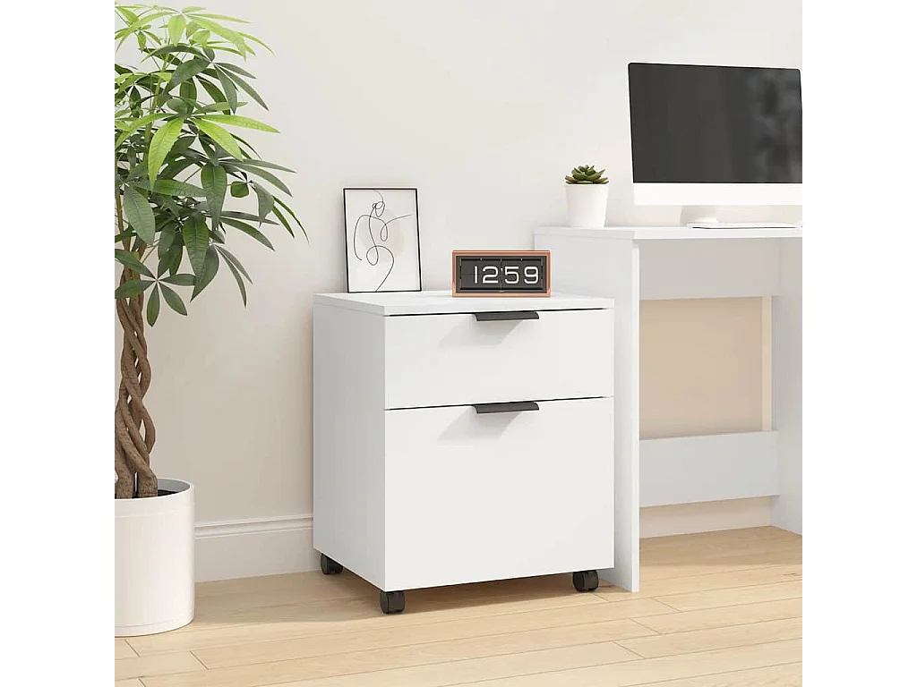 Classeur mobile avec roues Blanc 45x38x54 cm Bois d'ingénierie