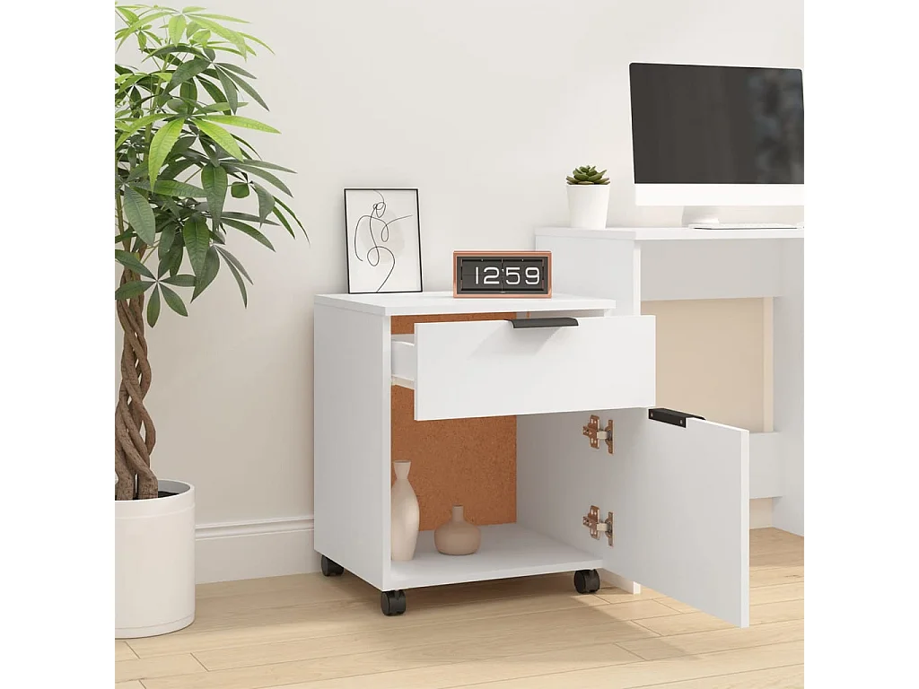 Classeur mobile avec roues Blanc 45x38x54 cm Bois d'ingénierie