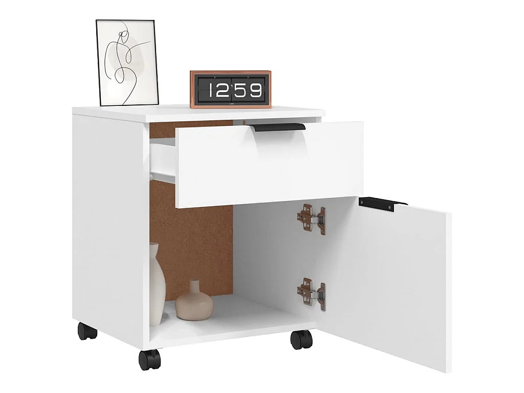 Classeur mobile avec roues Blanc 45x38x54 cm Bois d'ingénierie
