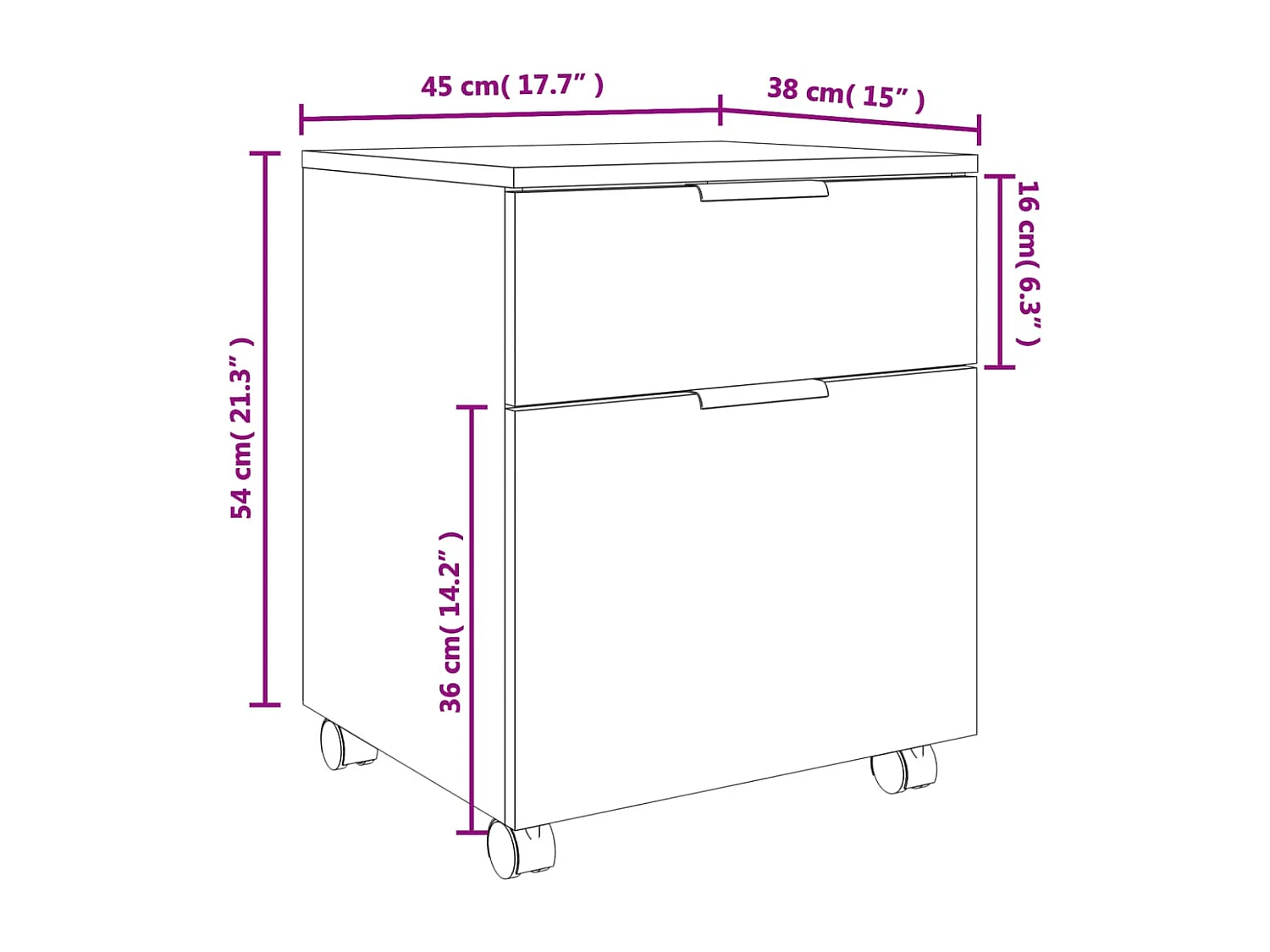Classeur mobile avec roues Blanc 45x38x54 cm Bois d'ingénierie