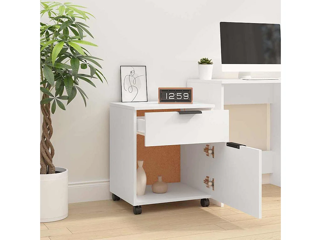 Classeur mobile avec roues Blanc 45x38x54 cm Bois d'ingénierie
