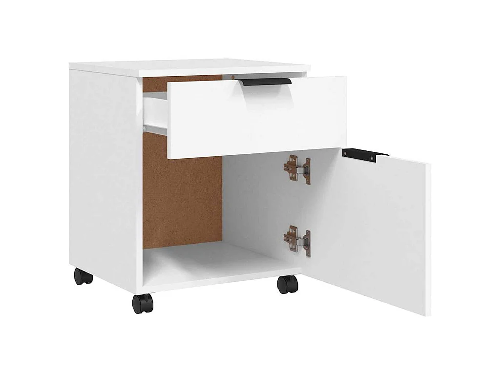 Schedario con Ruote Bianco 45x38x54 cm Legno Multistrato
