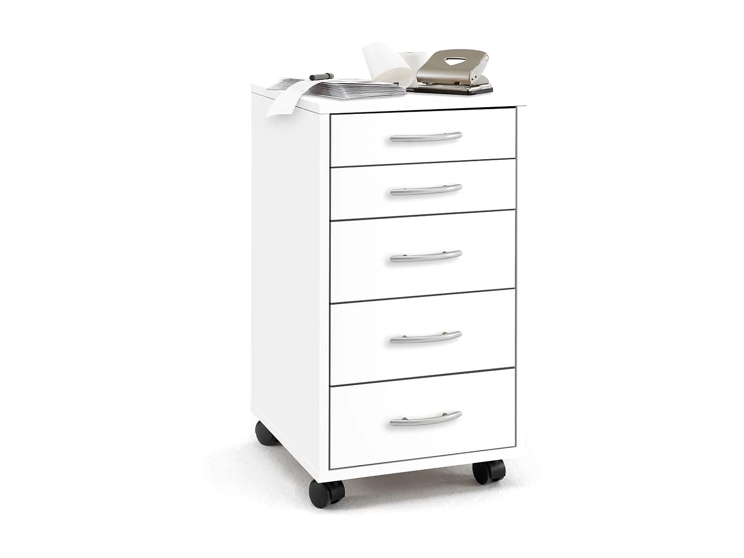 Caisson de Bureau 5 Tiroirs "Dydre" 63cm Blanc
