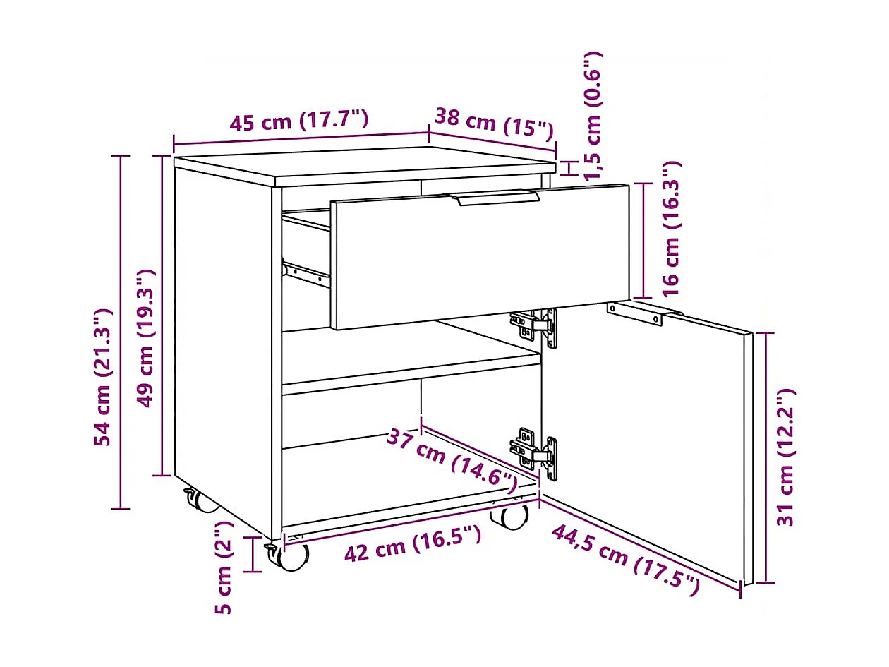 Classeur mobile avec roues Sonoma gris 45x38x54 cm Bois