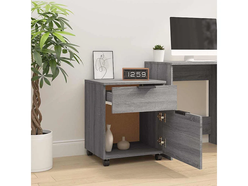 Dossierkast verrijdbaar 45x38x54 cm bewerkt hout grijs sonoma