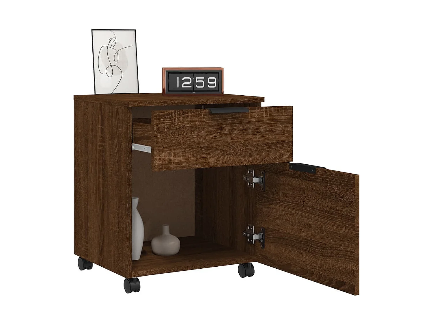 Mobiler Aktenschrank mit Rollen Braun Eichen-Optik 45x38x54 cm