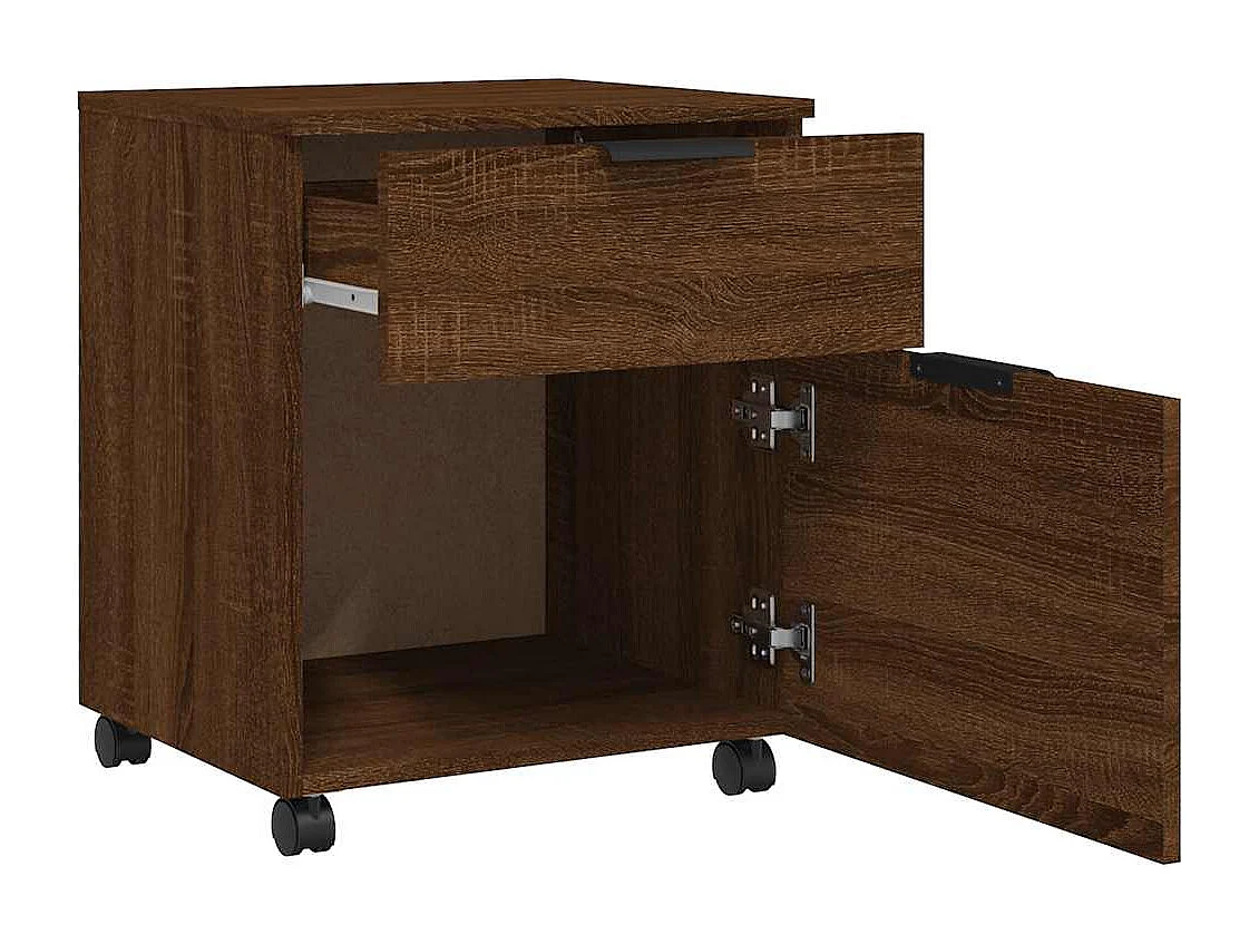 Schedario con Ruote Marrone Rovere 45x38x54cm Legno Multistrato