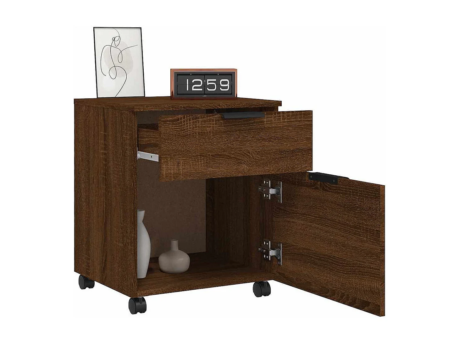Schedario con Ruote Marrone Rovere 45x38x54cm Legno Multistrato