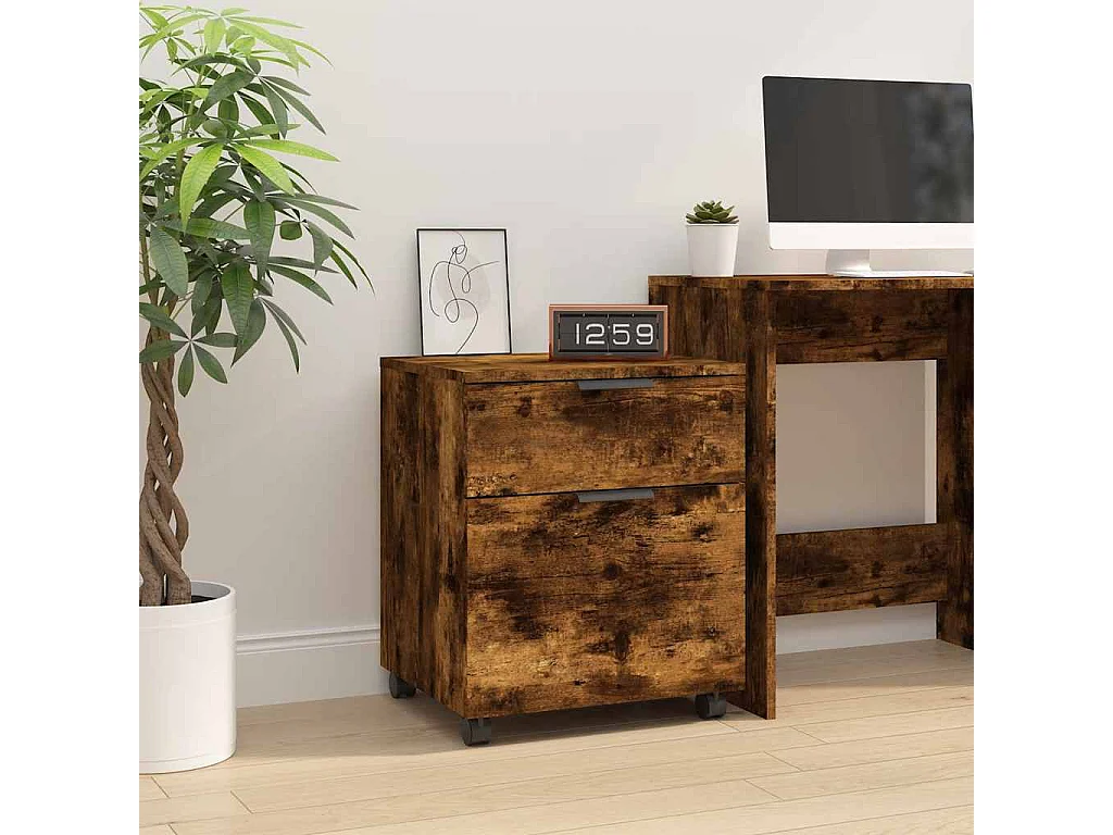 Classeur mobile avec roues Chêne fumé 45x38x54 cm Bois