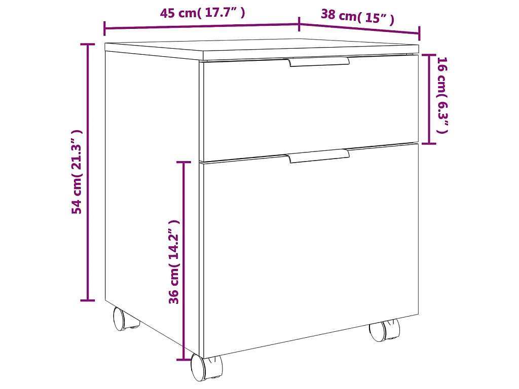 Schedario con Ruote Rovere Fumo 45x38x54 cm Legno Multistrato