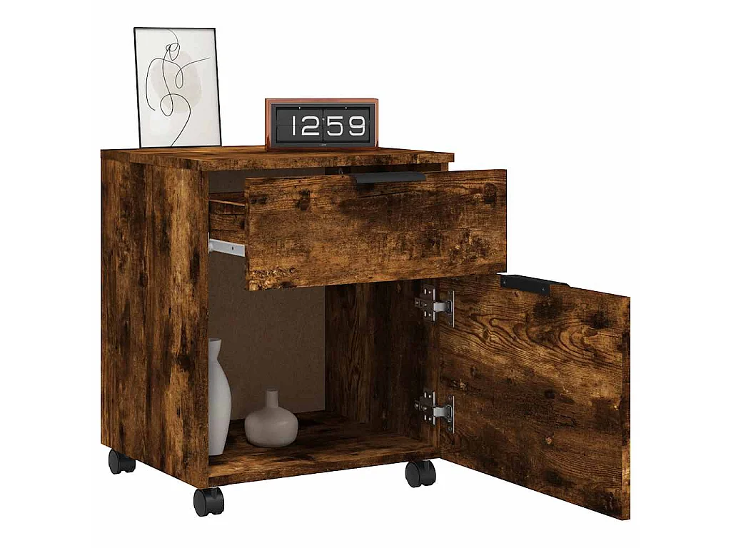 Schedario con Ruote Rovere Fumo 45x38x54 cm Legno Multistrato