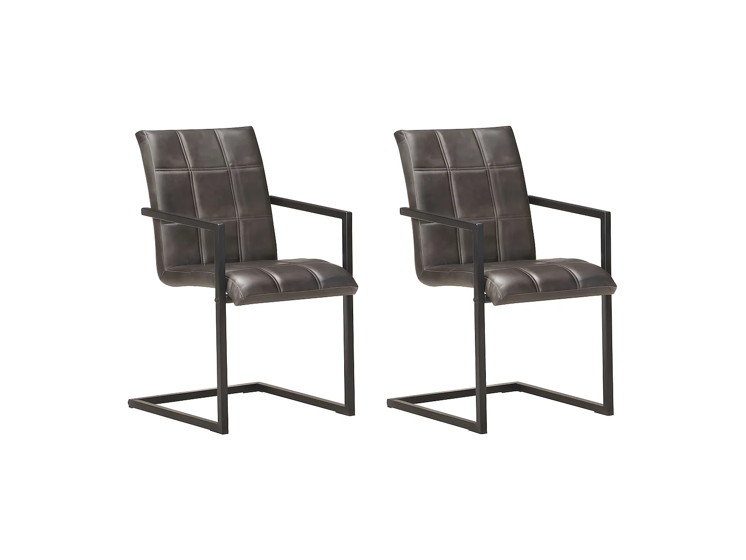 Chaises à manger cantilever lot de 2 gris cuir véritable