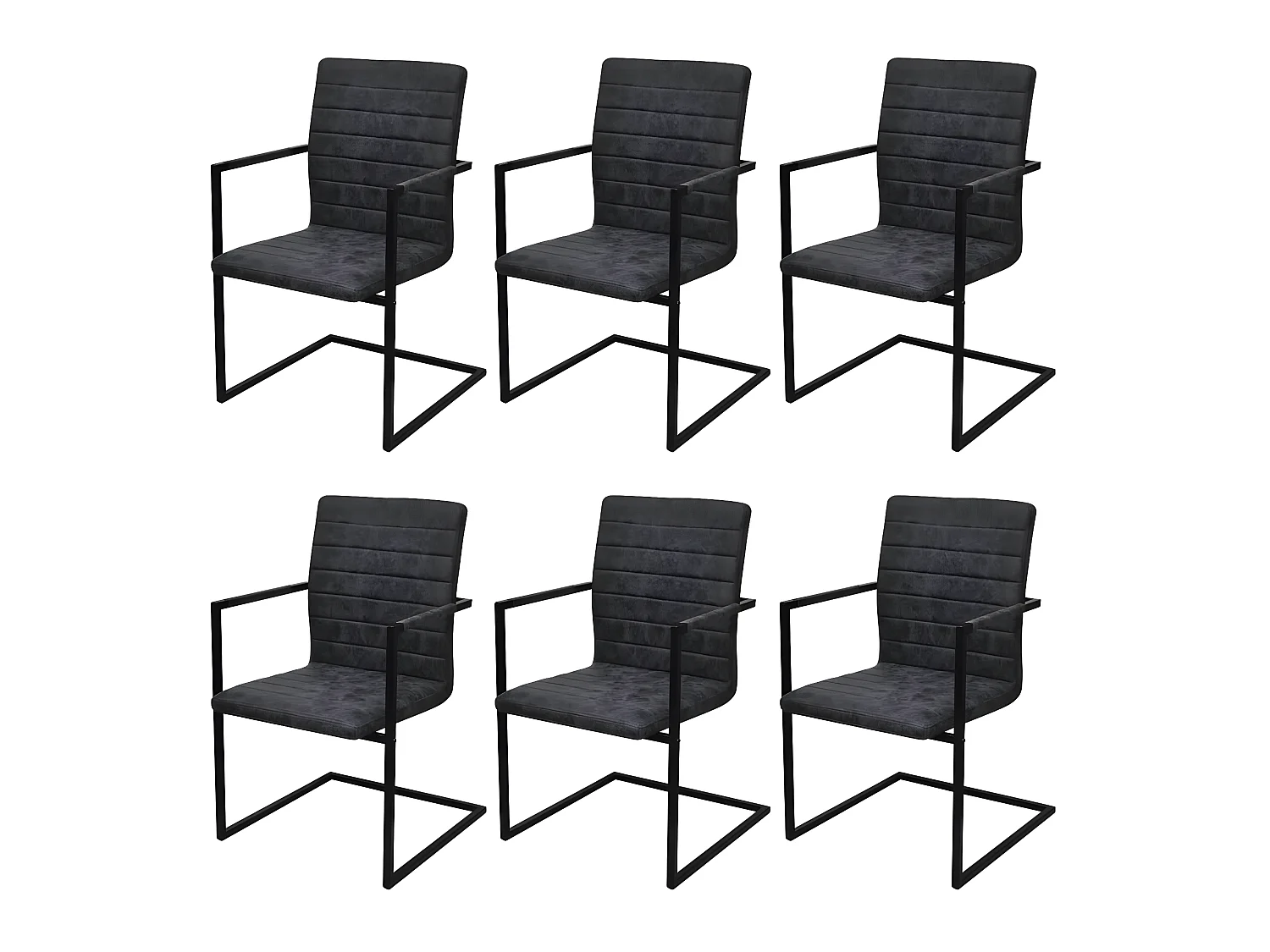 Chaises à manger cantilever lot de 6 noir similicuir