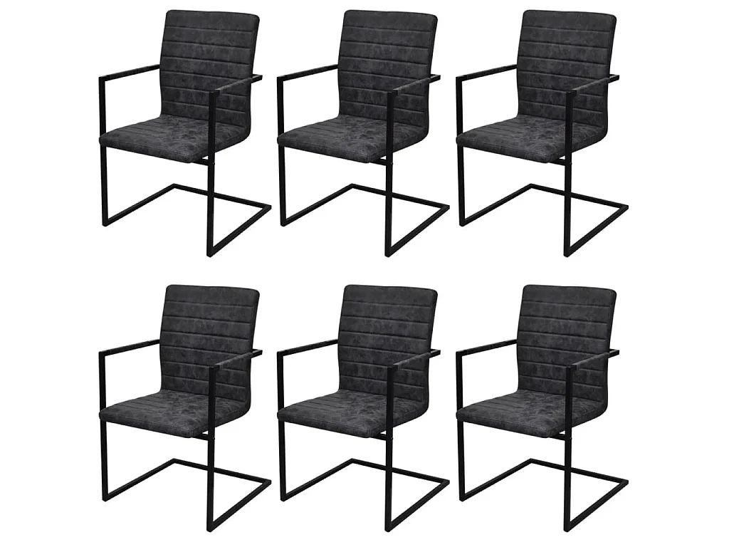 Chaises à manger cantilever lot de 6 noir similicuir